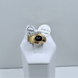 Vintage 18k HGE Black Tigers eye Clear Cz Men’s Ring with original tags
